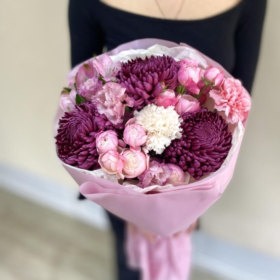 Букет с хризантемой бигуди «Слива»